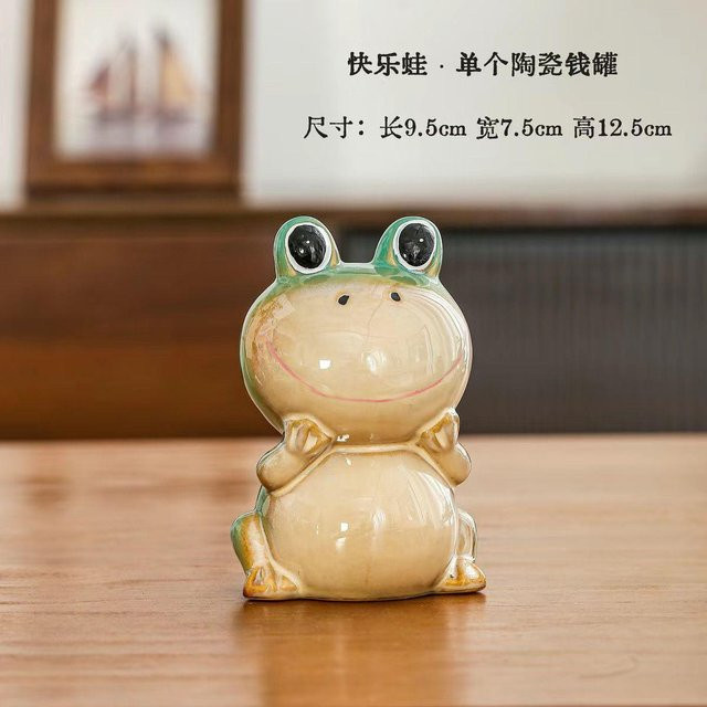 Personalisierte Keramik Spardose Frosch im Cartoon-Design von Tinika Chen aus Porzellan, Desktop-Dekoration, B/T/H: 7,5 x 7,5 x 12,5 cm - Bild 1