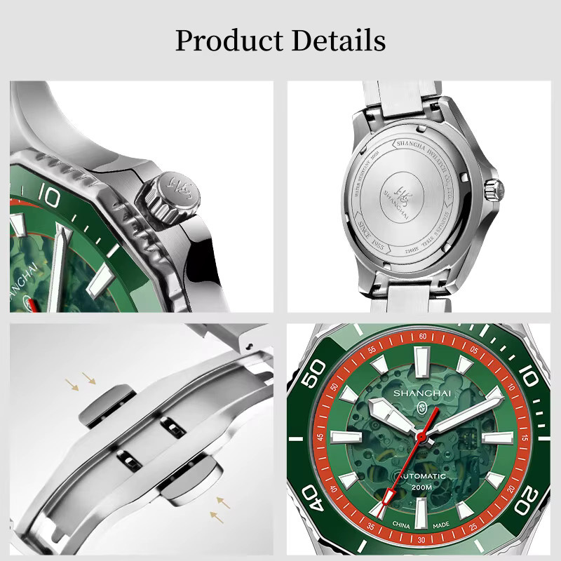 Shanghai Armbanduhr, Automatik, Edelstahl, Keramiklünette, 42 mm, Herren - Bild 2
