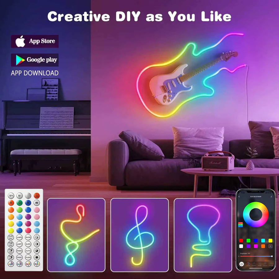ZELT LED Neon-Flex RGB Lichtstreifen mit Bluetooth App-Steuerung und Musik-Synchronisation, wasserdichter flexibler Silikon Lichtstreifen in Multicolour, 24V - Bild 4