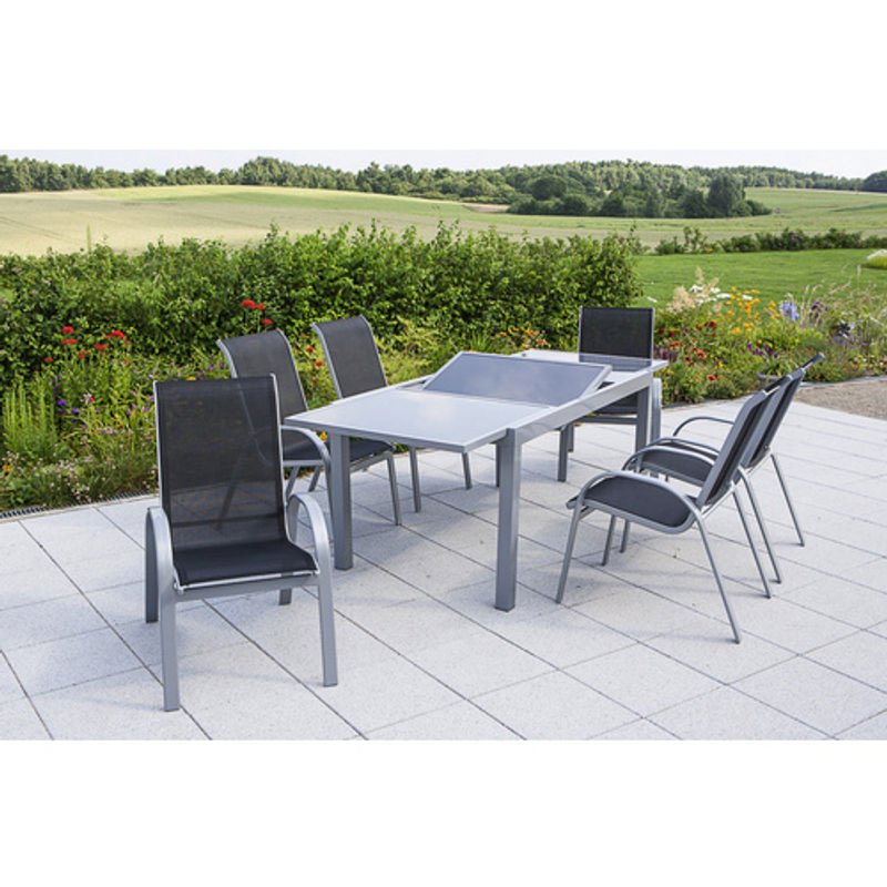 Merxx Tischgruppe Amalfi 7-teiliges Gartenmöbel-Set aus Aluminium und Glas in Schwarz, B/T: 160/220 x 90 cm - Bild 2