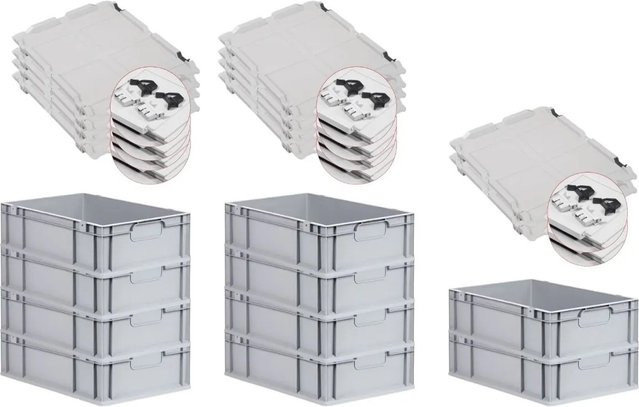 PROREGAL Spar Set 10x Eurobox Nextgen Economy mit Scharnierdeckel und schwarzen Schiebeschnappverschlüssen, Grau, H x B x T: 17 x 40 x 60 cm - Bild 1