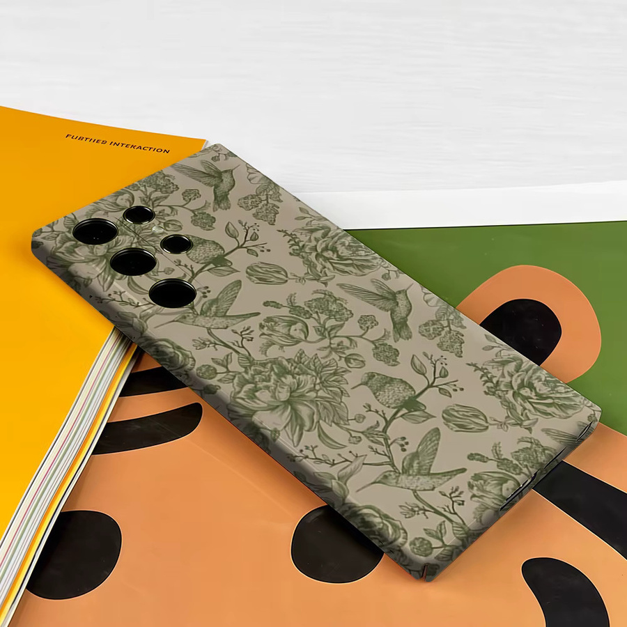 Stoßfeste Doppelschicht Handyhülle mit Vintage Grüner Pfingstrose und Kolibri für Samsung Galaxy S26 S25 S24 Ultra Plus - Bild 3