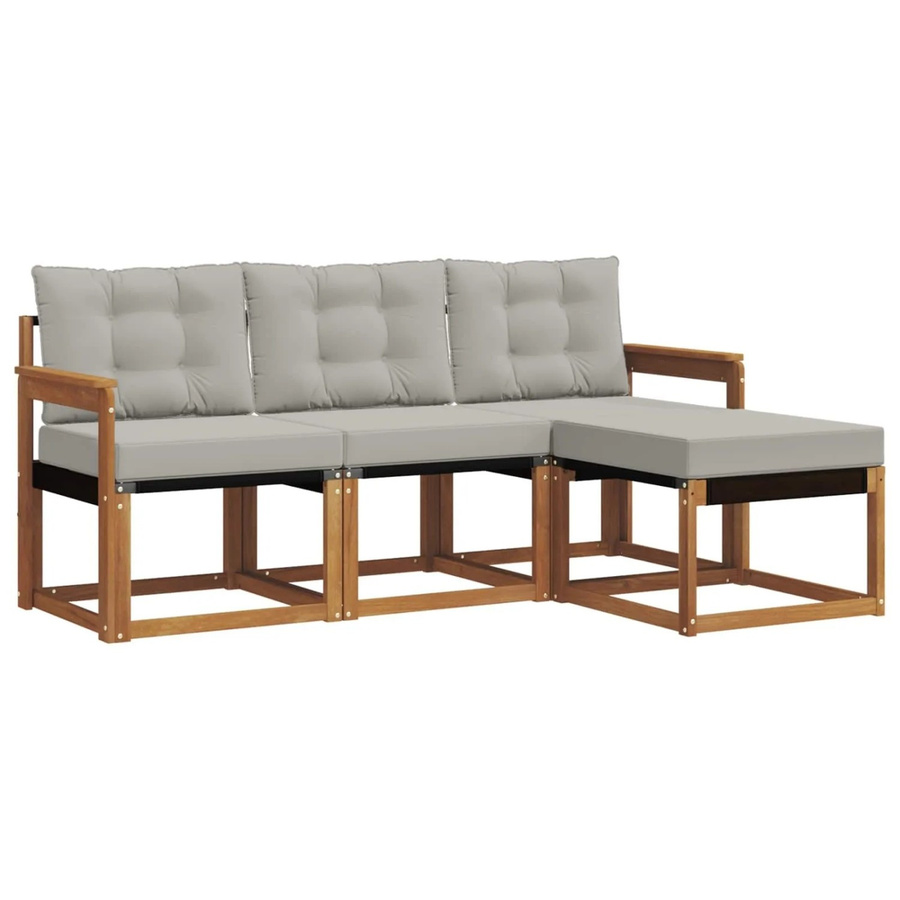 vidaXL Outdoor-Sofagarnitur 4-teilig aus Akazienholz und Textilene in Hellgrau mit Kissen und Armlehnen - Bild 2