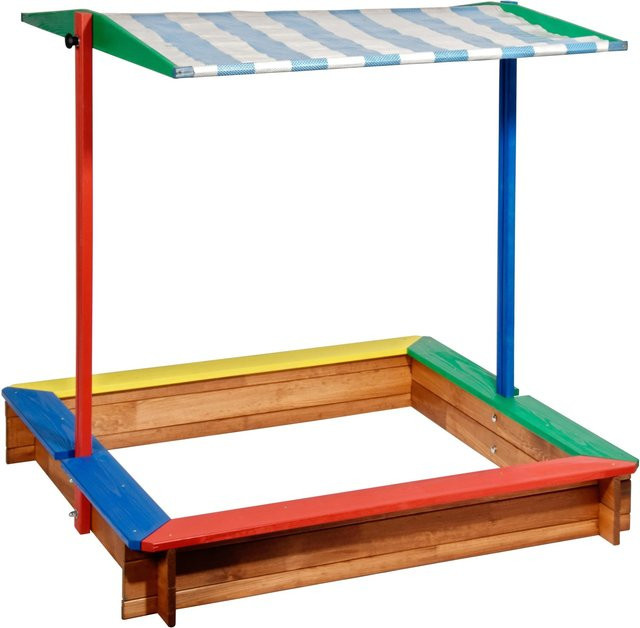 Dobar Sandkasten aus lackiertem Kiefernholz mit Sonnenschutz, Mehrfarbig, B/T/H: 120 x 120 x 14 cm - Bild 1
