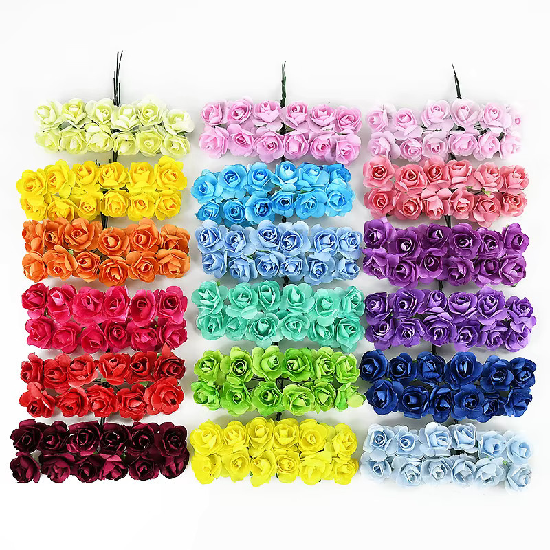 144 Stück künstliche Mini-Rosen aus Papier von ZQCXLD in Multicolor, Durchmesser: 2 cm, ideal für Hochzeit, Party und DIY-Dekorationen - Bild 2