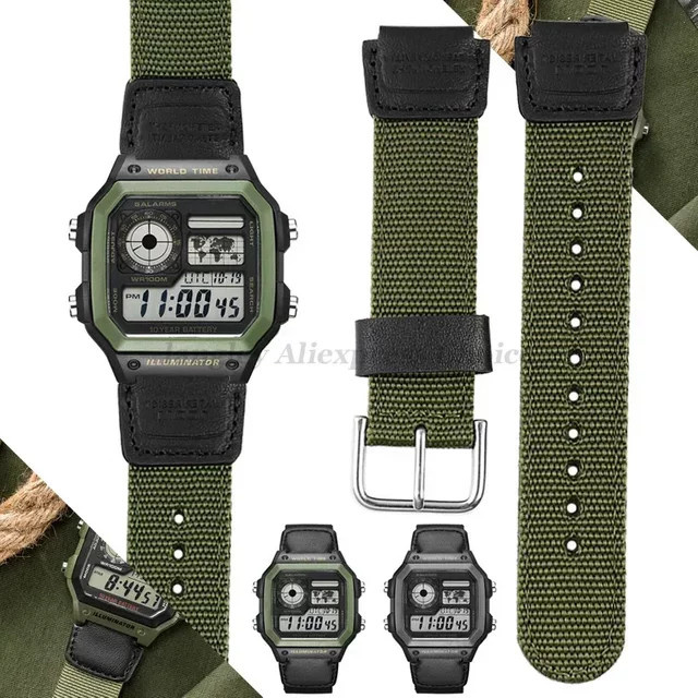 Uhrenarmband Nylon, 18 mm, Textil/NATO, Schwarz, Grün, Herren - Bild 1