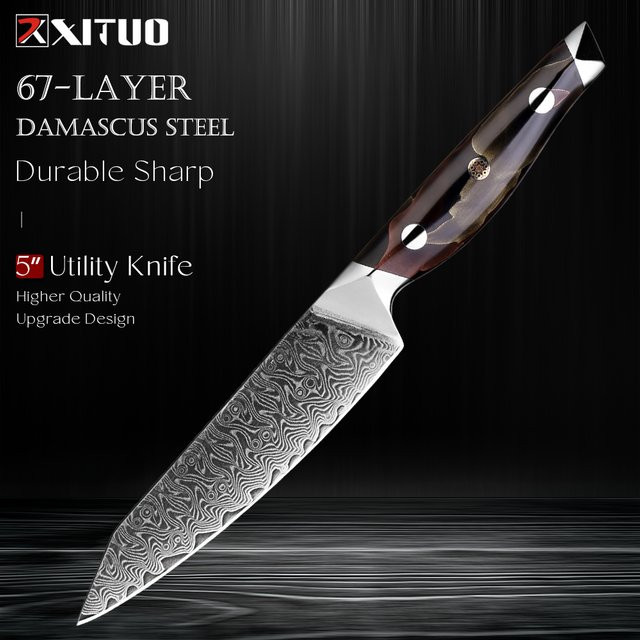 Xituo Damaststahl Allzweckmesser mit Kupfer-Platin-Harz-Griff in Multicolour, 5 Zoll Paring Knife - Bild 1