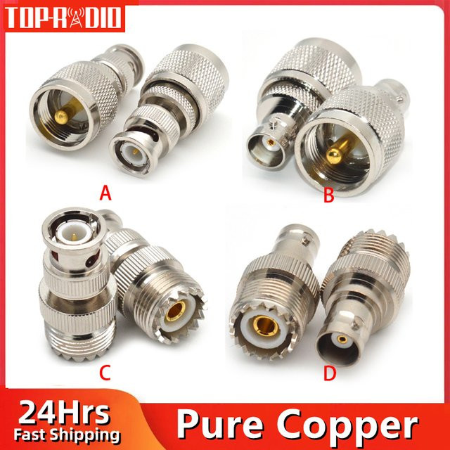 BNC Stecker auf UHF PL259 zu SO239 Buchse RF Koaxial Adapter aus Kupfer in Silber für Radio Antennen - Bild 1