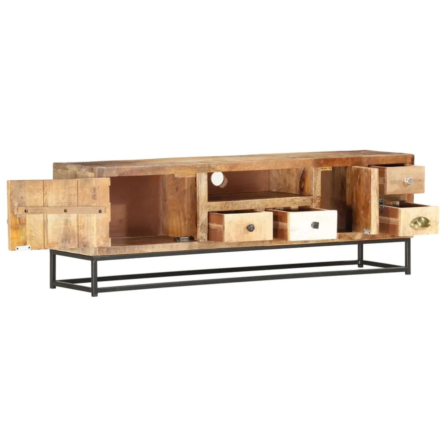 vidaXL TV-Schrank aus Massivholz und pulverbeschichtetem Stahl in Braun im industriellen Stil, B/T/H: 120 x 30 x 40 cm - Bild 2