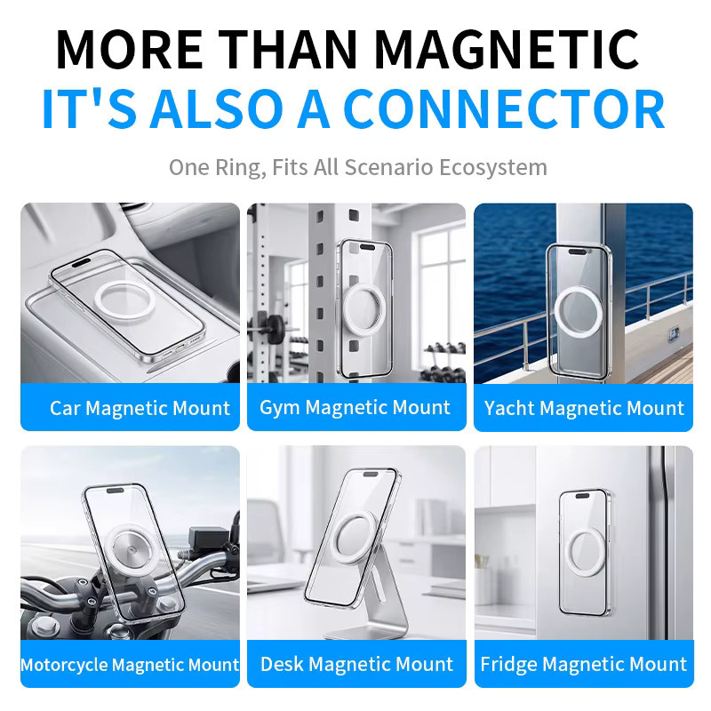 WSSHE Doppelseitiger Magnetring-Halter für MagSafe, selbstklebend, Handy-Wandhalterung und Tablet-Ständer, Schwarz - Bild 3