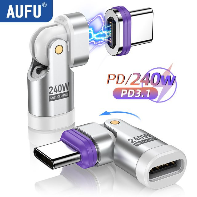 AUFU Magnetischer USB C OTG Adapter 16pin 240W Schnellladegerät Konverter für iPhone 16 15 und Macbook in Weiß/Silber - Bild 1