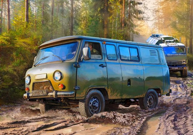 Zvezda Russian military van UAZ 3909, Fahrzeug, 1:35, Grün - Bild 1