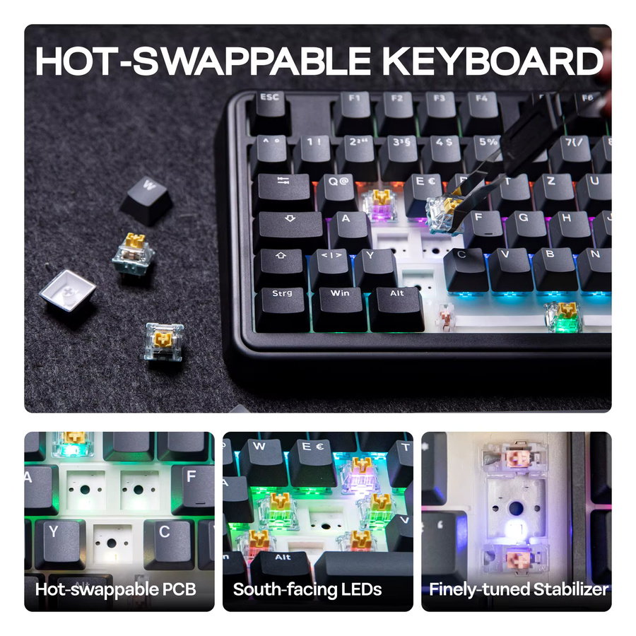 EPOMAKER TH99 Mechanische Tastatur mit ISO-DE QWERTZ Layout, 96% Gasket Mount, Kabellos via Bluetooth oder 2.4G/Wired, RGB mit Drehknopf und Numpad, Schwarz - Bild 5