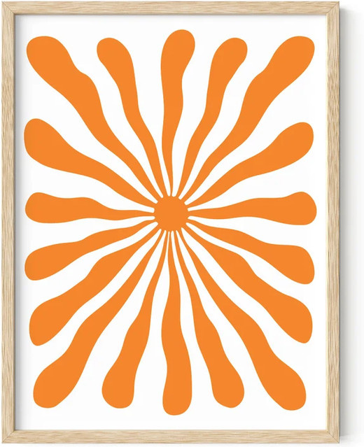 SHENCHEN Retro Sunburst Wanddekor in Orange - Abstrakte Mid-Century Modern Sonnenillustration für dein Wohnzimmer oder Schlafzimmer - Bild 1