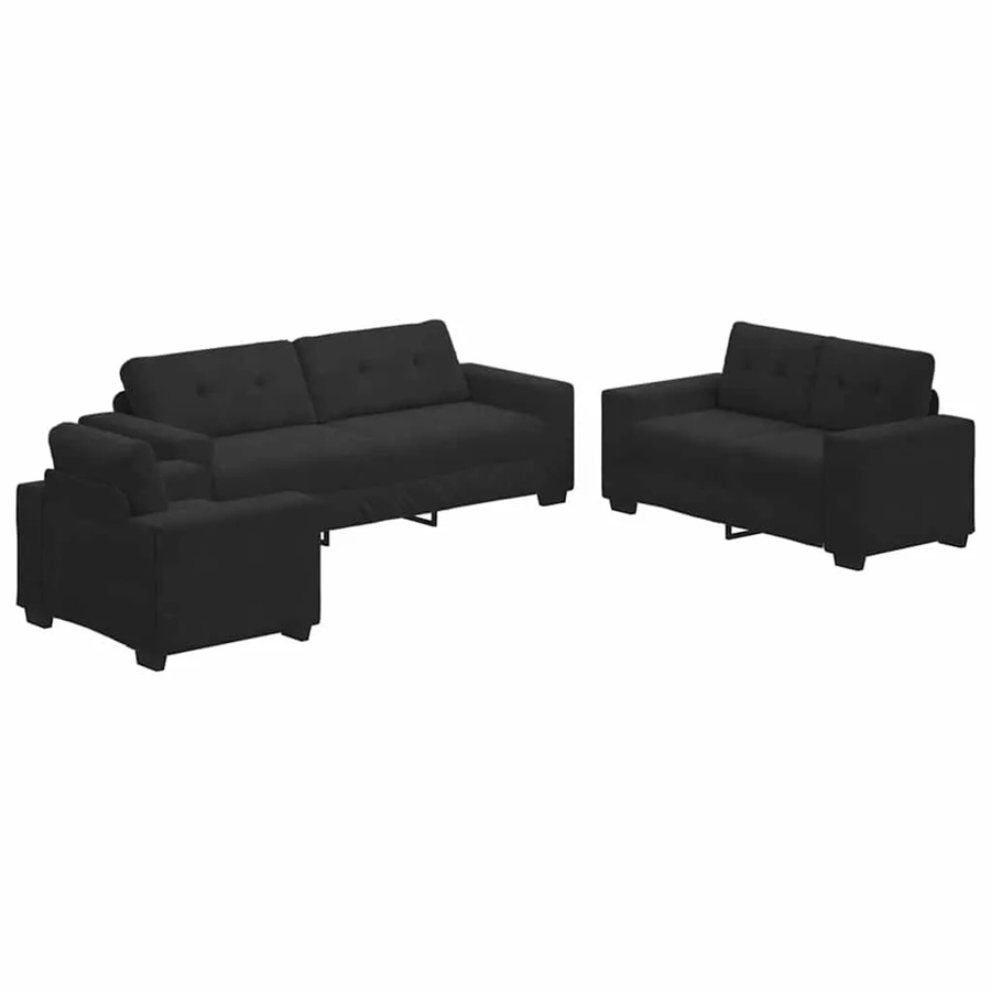 vidaXL Sofa-Set 3-teilig in Schwarz aus Leinenmischgewebe mit Dreisitzer, Zweisitzer und Sessel - Bild 2