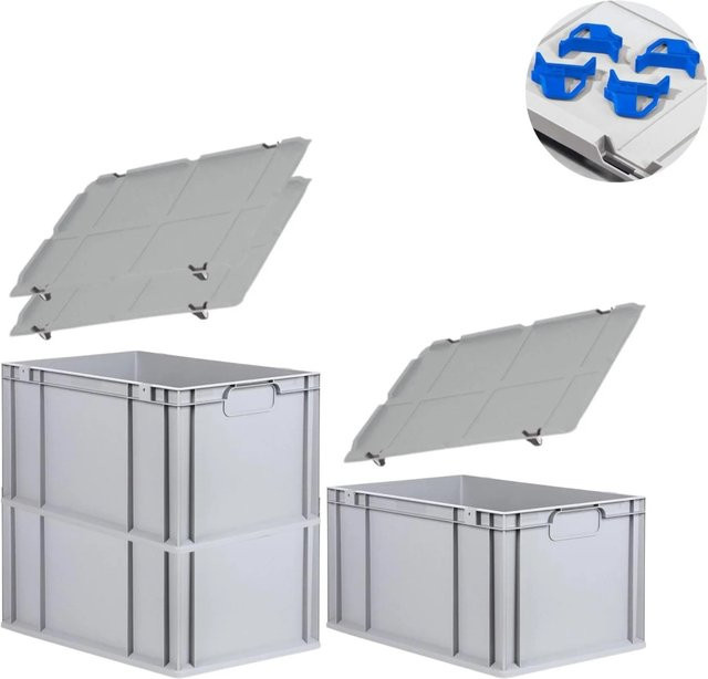 PROREGAL Spar Set 3x Eurobox Nextgen Economy mit Auflagedeckel und 4x Schiebeschnappverschlüssen, Blau, H x B x T: 32 x 40 x 60 cm, 65 Liter - Bild 1