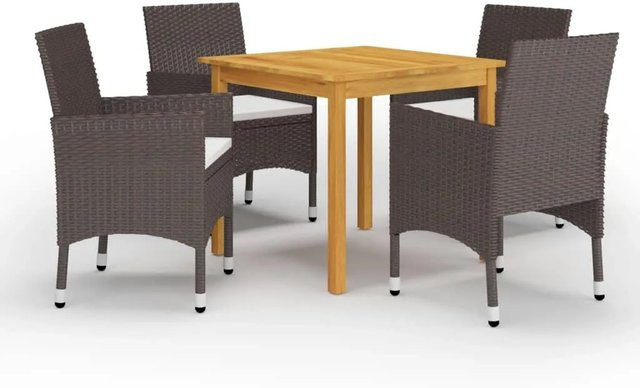 vidaXL 5-tlg Garten-Essgruppe aus Akazien-Massivholz in Braun und Cremeweiß - Bild 1