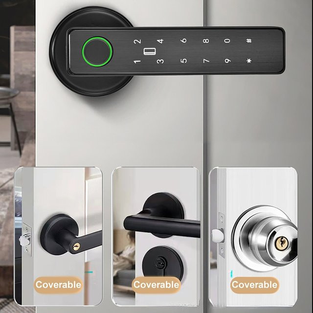 Smartes Digitales Türschloss mit Tuya App und WLAN-Fernbedienung in Schwarz mit Fingerabdruck, Passwort, RFID und IC-Karte für Holz- und Metalltüren - Bild 1