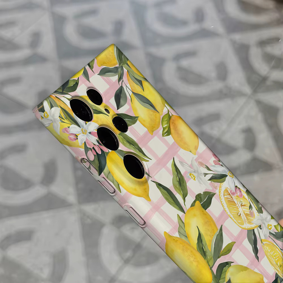 Stoßfeste Doppelschicht Handyhülle mit rosa Gingham Zitronen- und Blumenmuster für Samsung Galaxy S25 Ultra, S24 und S23 Ultra Plus - Bild 4