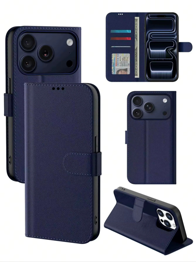 VRNOEI Kunstleder Kartenetui Hülle für iPhone mit Magnetverschluss und Kartenhalter in Pink oder Blau - Bild 6