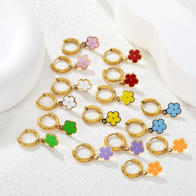 LUXUSTEEL Sonnenblumen-Anhänger-Ohrringe, Edelstahl, Gold, Damen - Bild 1