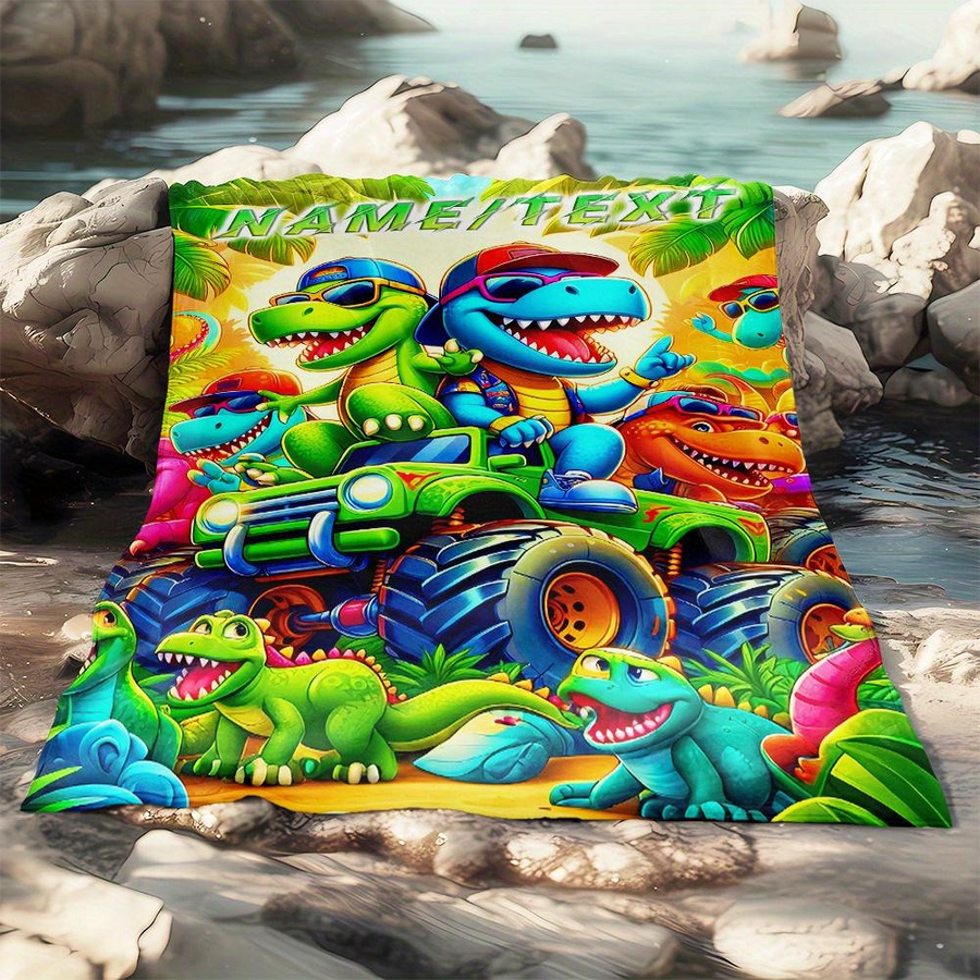 Personalisierte Dinosaurier Fleece-Decke mit Name und Foto von JMG Household Supplies, weiche Plüschdecke für Kinder in Mehrfarbig, B x H: 70 x 100 cm - Bild 4