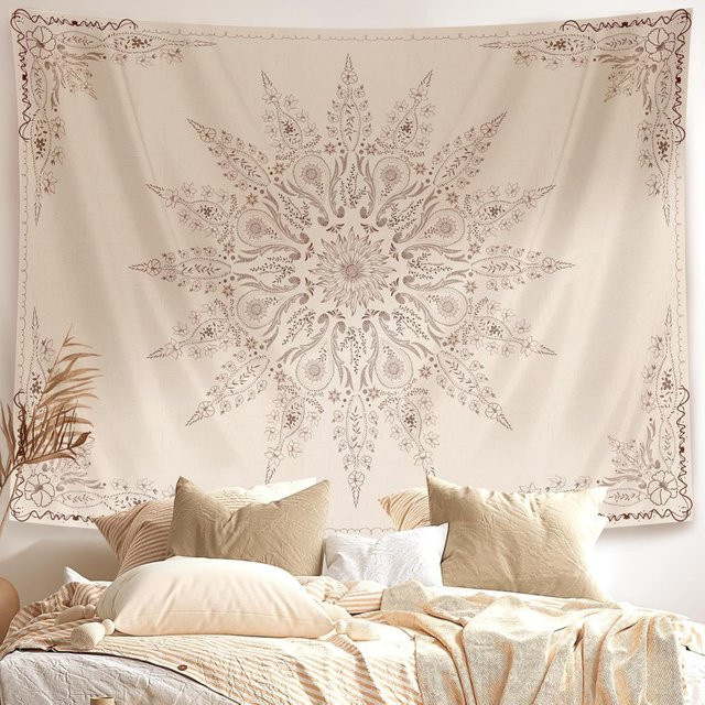 VIKAMA Damanse Wandteppich mit Blumenmuster und Mandala-Design im Boho-Stil, B/H: 40 x 40 cm - Bild 1