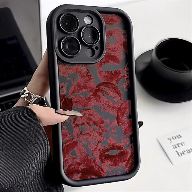 TUNEDEE Handyhülle aus Silikon mit Sexy Mädchen und roten Lippen für iPhone 11 12 13 14 15 Pro Max und weitere Modelle, Farbe: Rot - Bild 1