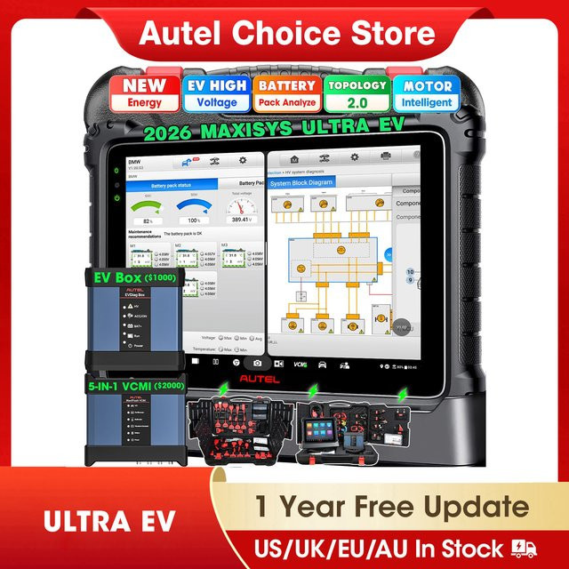 Autel MaxiSys Ultra EV Scanner Diagnosegerät mit ECU-Programmierung und Hochspannungs-Batteriepack-Analyse in Schwarz inklusive EVDiag Kit VCMI PK Ultra - Bild 1