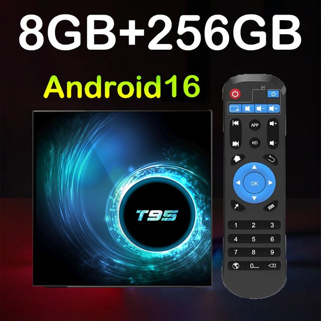 T95 Smart TV Box Android 16 Media Streamer mit Allwinner H616, 8K Video, WLAN und Google Assistant, Schwarz - Bild 1