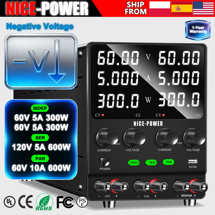 Nice-Power Dual-DC-Labornetzteil in Schwarz, hochpräzise einstellbare Schaltregelung mit 60V 5A in Serie oder 60V 10A in Parallelbetrieb - Bild 5