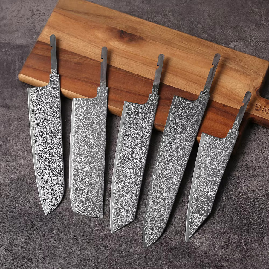 TURWHO Damaskus Stahl Kochmesser Klinge im japanischen Stil Full Tang handgeschmiedet Silber - Bild 3