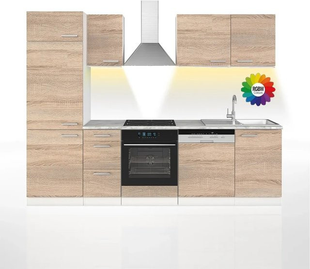 Vicco Optima Küchenzeile Sonoma in Eiche mit integrierter LED-Beleuchtung, Breite: 270 cm - Bild 1