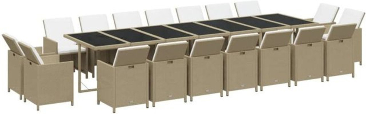 19-teilige Garten-Essgruppe aus Poly-Rattan mit Kissen in Beige von vidaxl - Bild 1