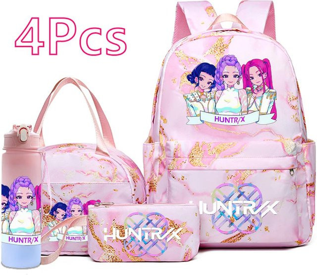 4-teiliges Schulset CRAZY FLY HS1 mit Rucksack, Federmäppchen und 750 ml Wasserflasche in Pink für Teenager - Bild 1