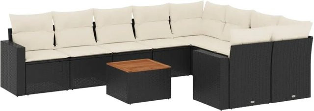 vidaXL 10-tlg. Garten-Sofagarnitur aus Polyrattan in Schwarz mit Kissen und Couchtisch im L-Shape Design - Bild 1