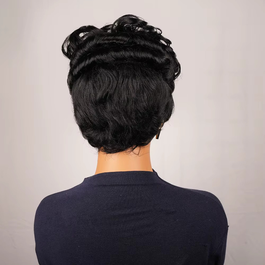 OYM HAIR Echthaar-Perücke, lockig, Pixie-Schnitt, Damen - Bild 4