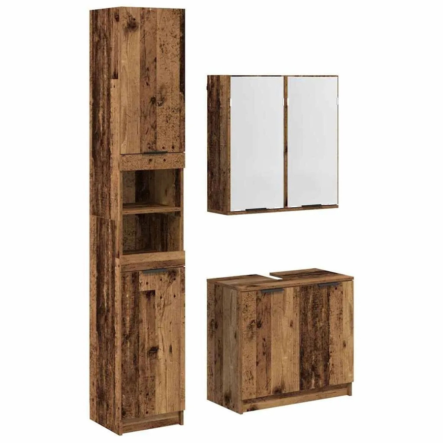 vidaXL Badezimmerschrank-Set aus Holz in Braun, bestehend aus Waschtischunterschrank, Spiegelschrank und Hochschrank, modern und glänzend, B/T/H: 56,0 x 34,0 x 188,5 cm - Bild 2