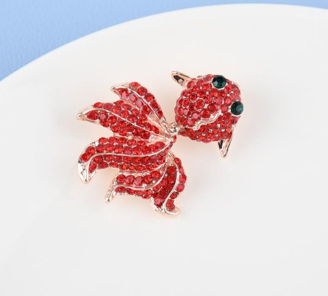 YIRAN Jewelry Brosche Goldfisch, Roségold, Kristall, Weiß, Damen - Bild 1