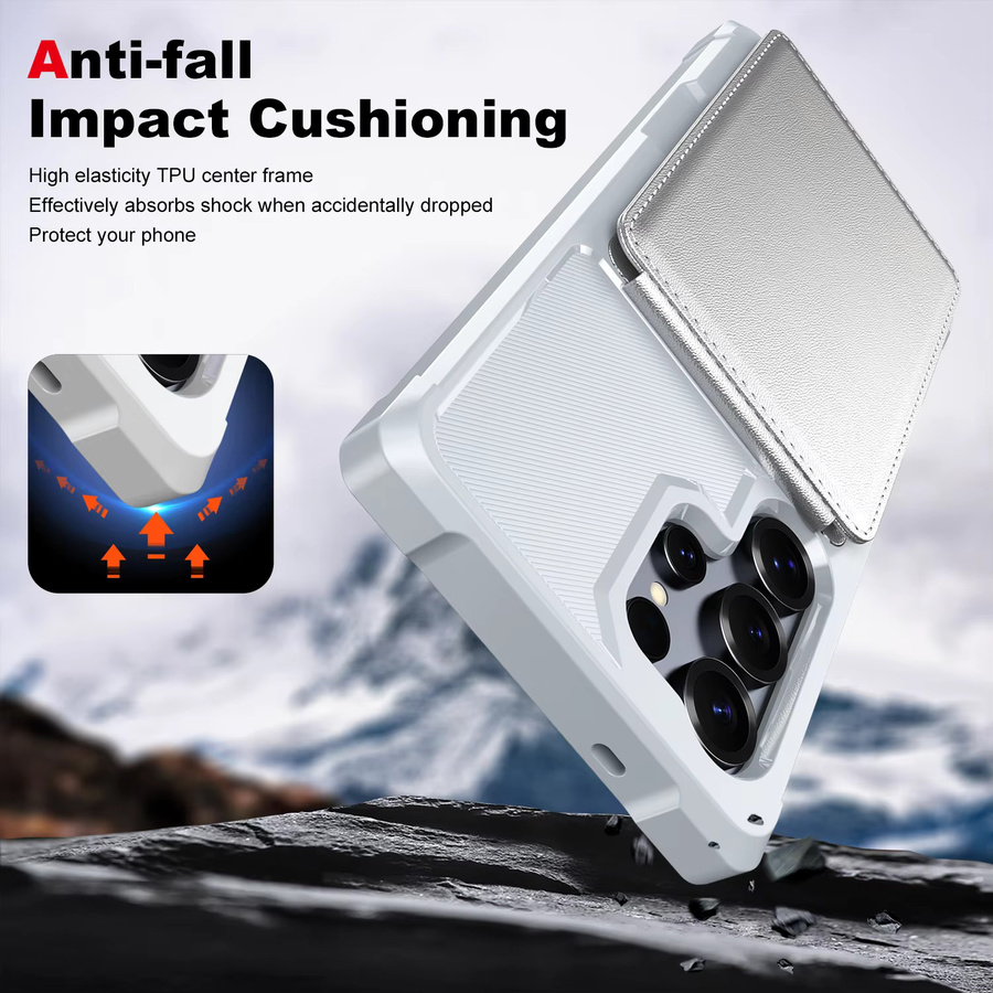 Leder Brieftasche Handyhülle mit Kartenfach für Samsung Galaxy S25 S24 Ultra S25 S24 Plus A16 A26 A17 in Silber mit Ständerfunktion und stoßfestem Schutz - Bild 5