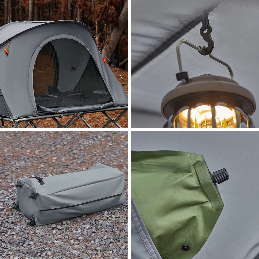 SoBuy OGS60-L-HG 4in1 Camping Set mit Survival-Zelt und Feldbett für 2 Personen in Grau - Bild 3