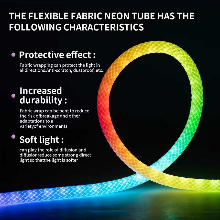 SerRickDon RGBIC Neon-LED-Streifenlicht 360 Grad rund, Smart Bluetooth USB 5V Silizium Neonlicht Seil zur Raumdekoration - Bild 2