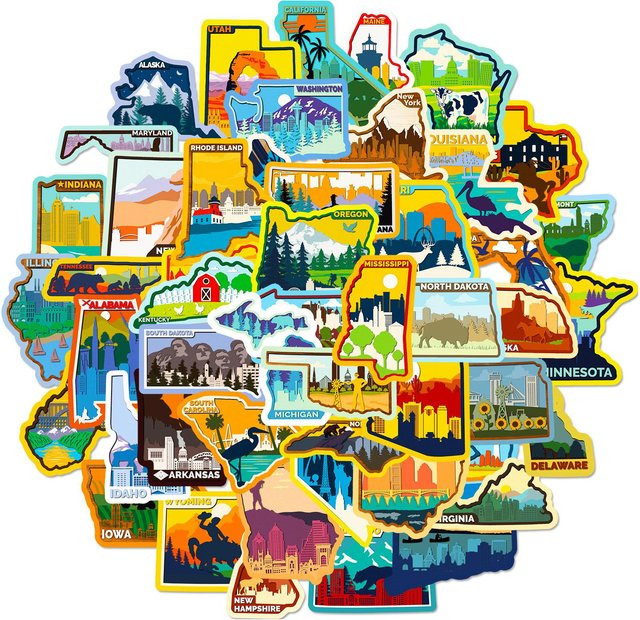 50 Neue Bundesstaaten-Sticker Karte der Bundesstaaten der Vereinigten Staaten Graffiti-Sticker - Bild 1
