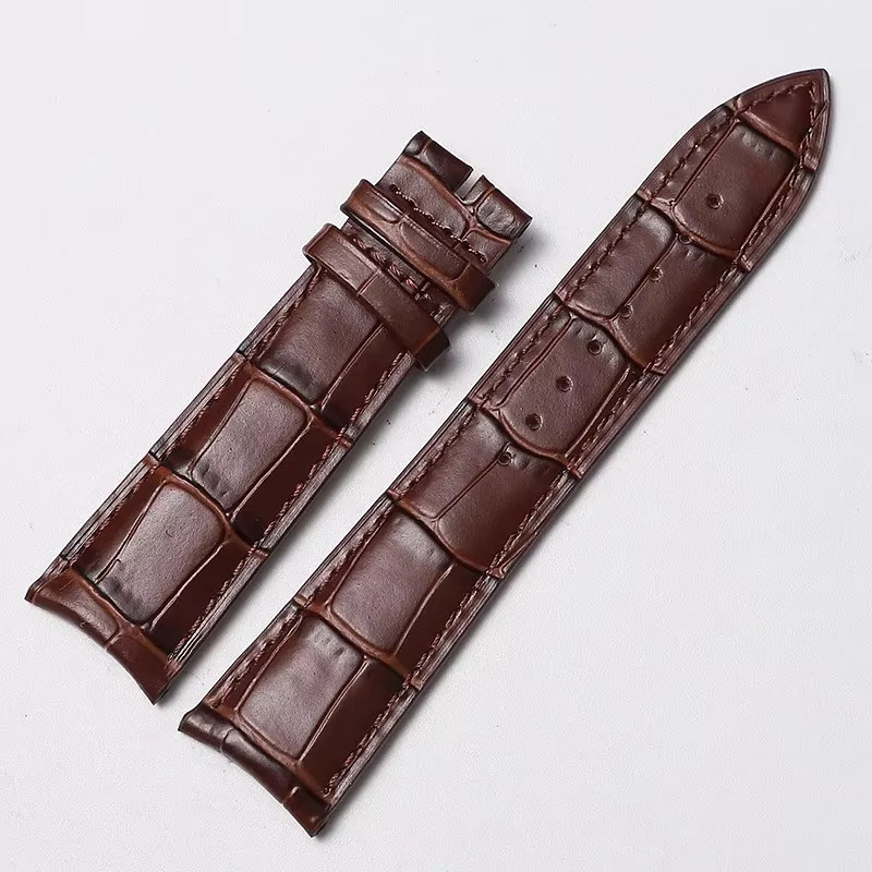 Uhrenarmband Echtleder, Faltschließe, gebogenes Ende, 20 mm, Braun-Schwarz - Bild 1
