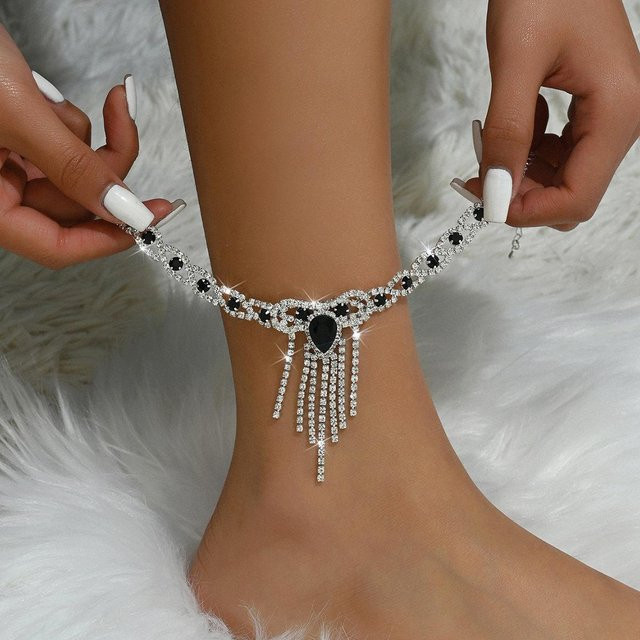 Fußkettchen, blau, Strass, Damen, schwarz - Bild 1