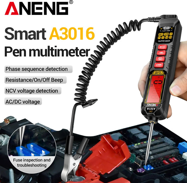 ANENG A3016 Digitalmultimeter in Schwarz mit AC/DC-Spannungstester 600V und berührungsloser Phasensequenz-Detektion sowie Widerstandstest - Bild 1