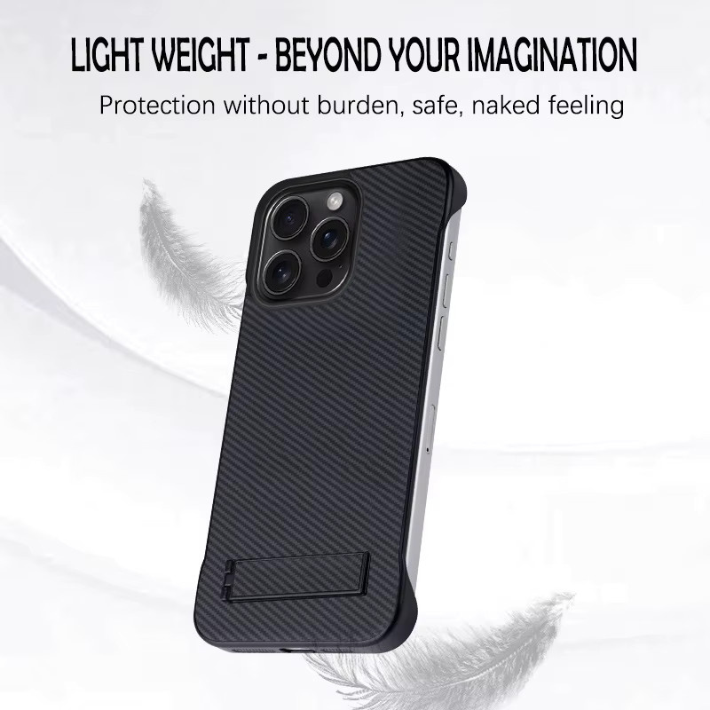 LYYDFUMAN Schutzhülle mit Kohlefaser-Textur und rahmenlosem Ständer für iPhone 17 Air 16E 16 15 14 13 12 Pro Max Plus, Farbe: Schwarz - Bild 3