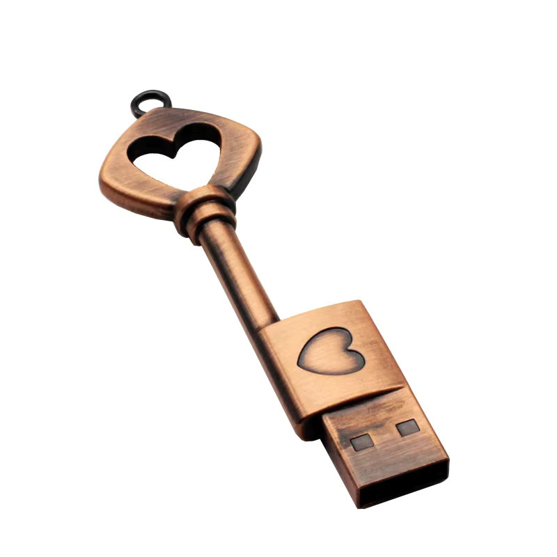 JASTER USB-Stick als Herzförmiger Schlüsselanhänger aus Kupfer in Gold oder Braun mit USB-A Anschluss - Bild 2