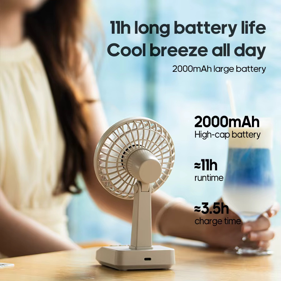 Kinscoter Vintage-Schreibtischventilator in Beige mit 2000 mAh Akku, wiederaufladbarer Mini-Luftzirkulator mit 5 Geschwindigkeitsstufen und winkelverstellbarer Funktion - Bild 4