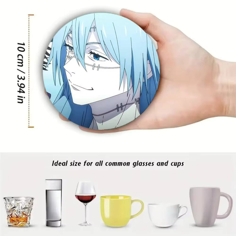 Mahito Anime-Figuren-Untersetzer von bilibili aus Holz, rund, braun/mehrfarbig, Durchmesser: 10 cm - Bild 5